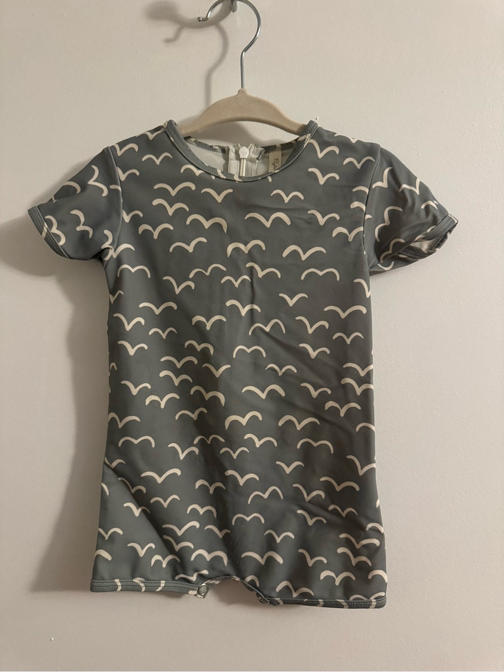 Rylee + Cru Grey and Cream Seagull Print Baby Swim